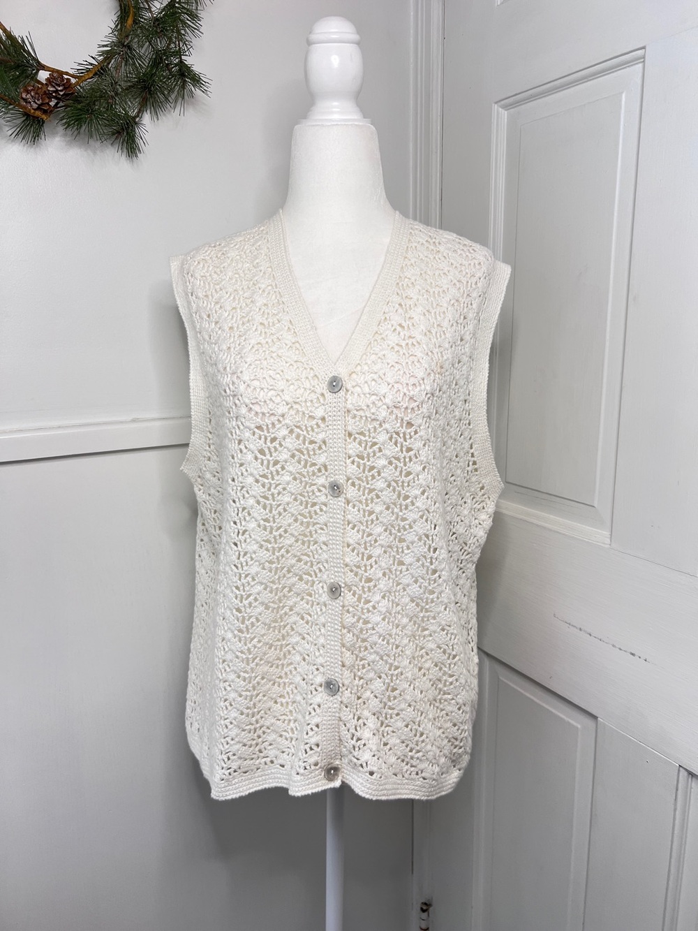 Vintage Northern Isles Hand Knit Open Knit Sweater Vest in Cameo Deadstock NWT